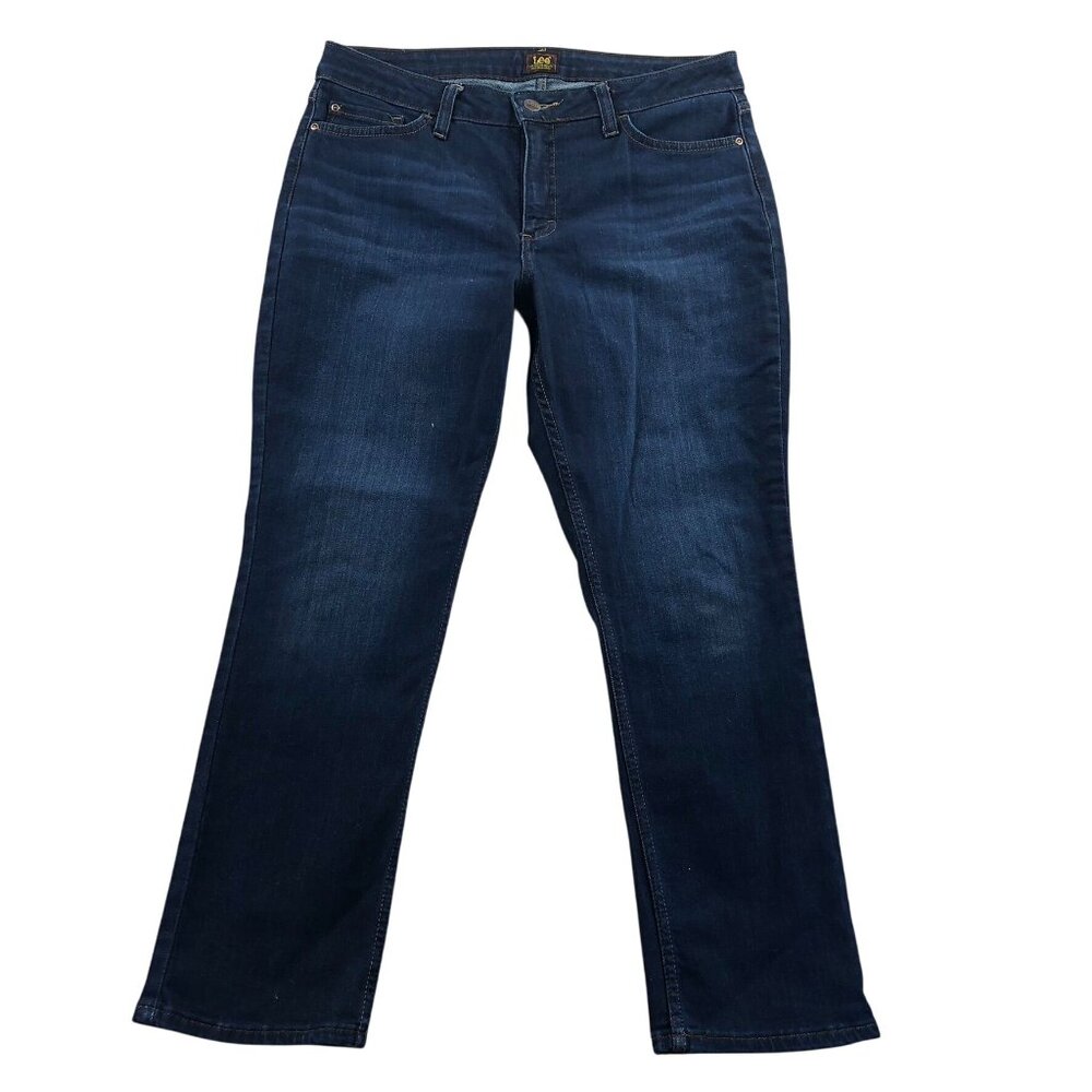Lee Womens Jeans Size 14S Blue Dark Denim Classic Straight Leg Mid Rise Casual